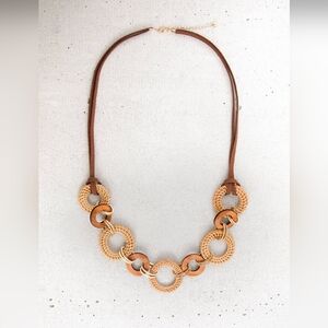MARLYN SCHIFF WOODEN RAFIA RING NECKLACE boho